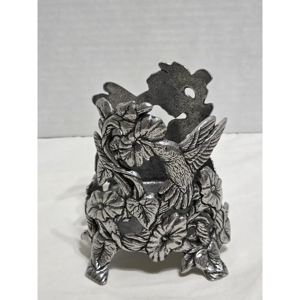 Hummingbird Silver Colored Pewter Metal Candle Holder 6